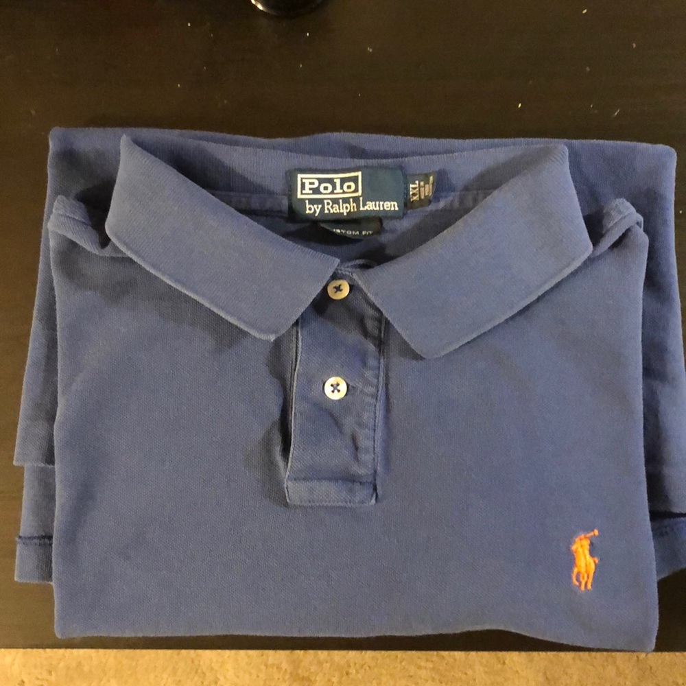 Blue with Orange Polo logo, short sleeve Polo